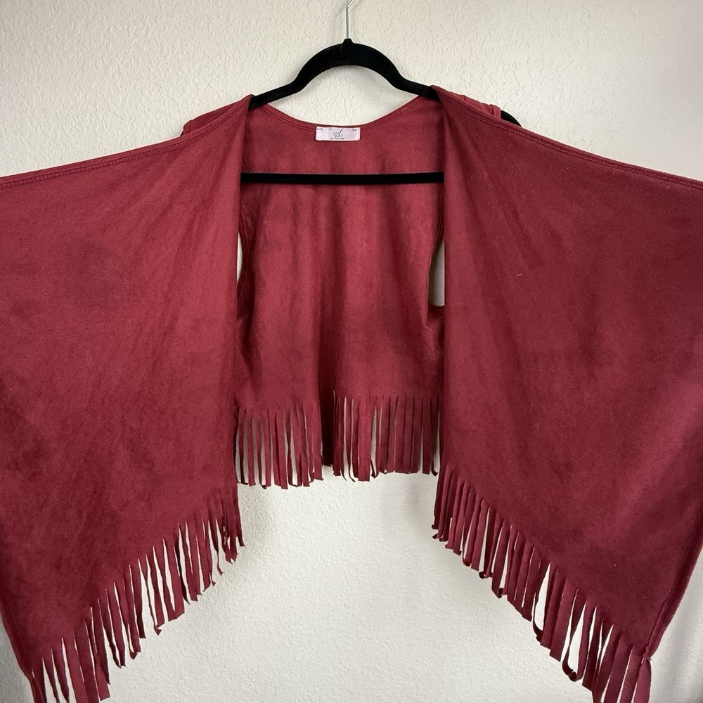 A3 Design Faux Suede Red Fringe Vest Western Festival Boho Hippie OS - Picture 2 of 7
